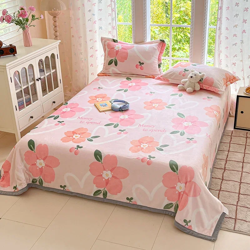 J HomeFloral Printing Milk Fleece Blanket All-season Soft Flannel Throw Blanket for Sofa Bed Office Travel Plush Plaid Warm Beds