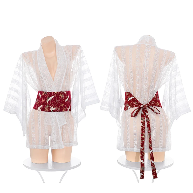 

Japanese Anime Adult Girl Kimono Yukata Bathrobe Outfits Cosplay Costume Semi-Transparent Couple Game Interaction Nightdress Set