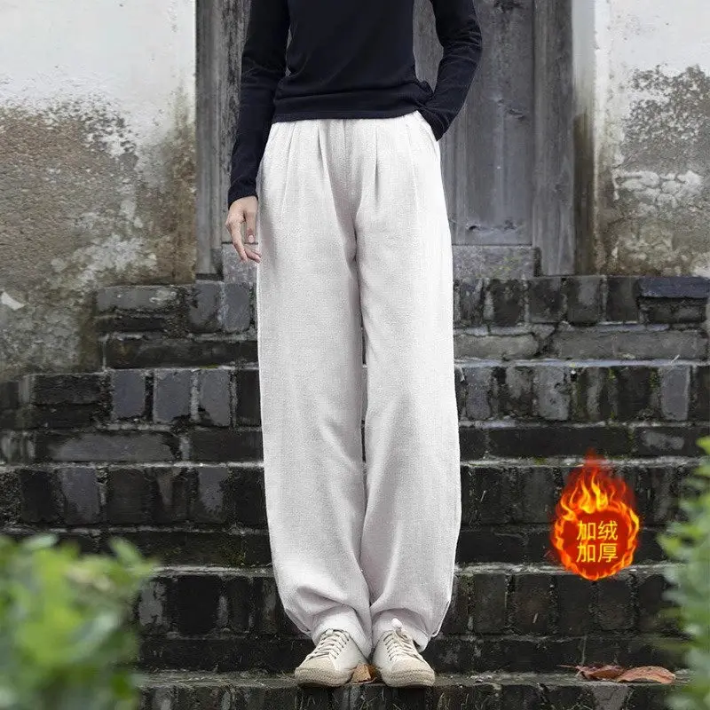 Autumn And Winter Plush Pants High-End Cotton Linen Women's Clothing  Artistic Loose Casual Thickened Lantern Trousers Z4125