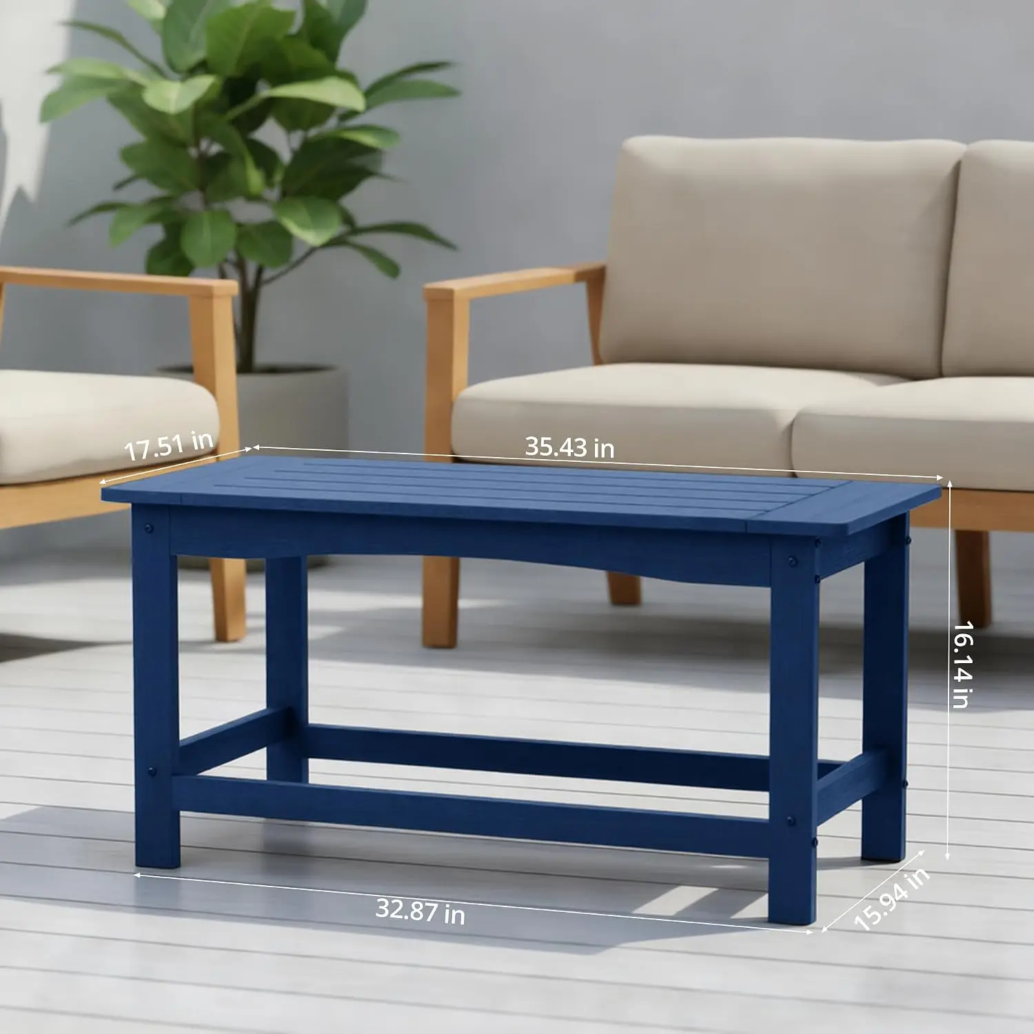 Outdoor Coffee Table for Patio Made of Poly Lumber with Weather-Resistant Construction
