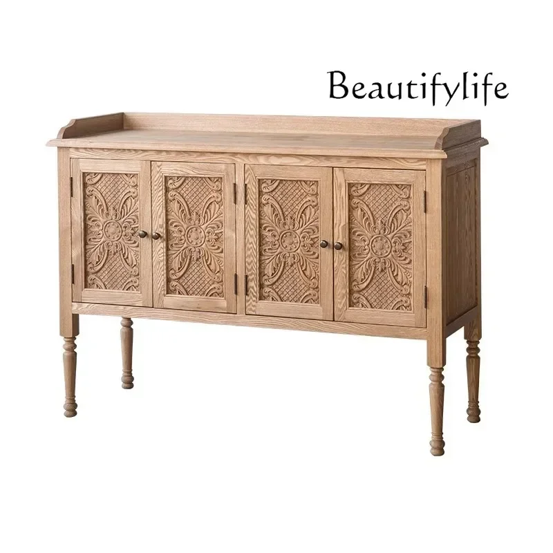 

Q S American country carved dining room side cabinet antique household simple solid wood entrance locker