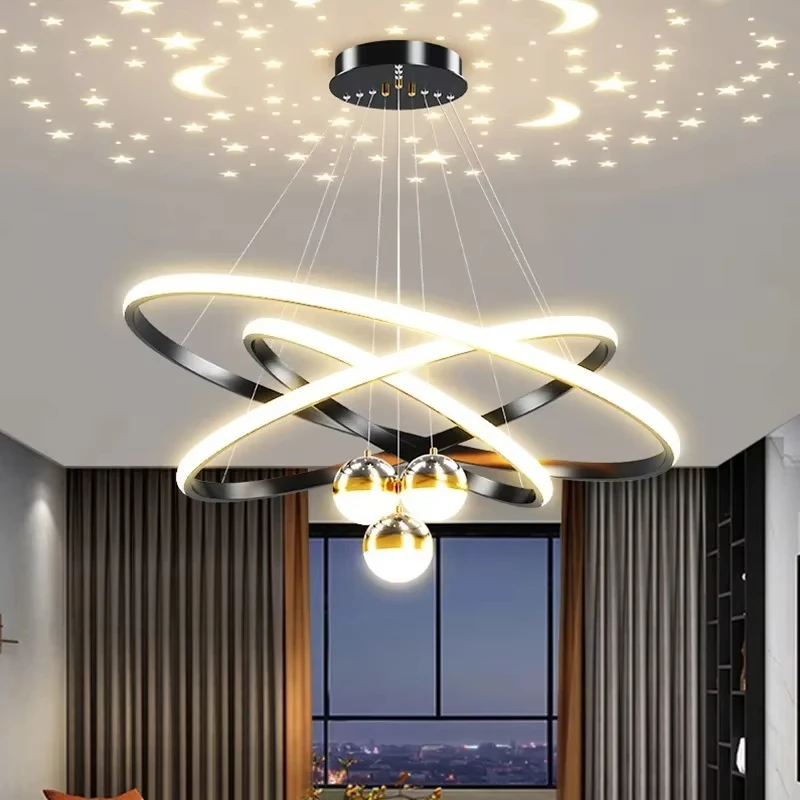 Nordic Starry Sky Projection LED Chandelier Black/Gold Ceiling Pendant Light for Living Bedroom Kitchen Lamp Indoor Lighting New