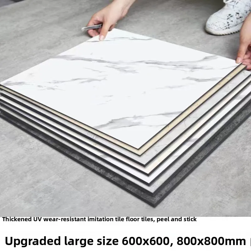 Thickened Self-Adhesive PVC Floor Tiles Sticker for Cement Ground Bright Surface Anti-Slip Wear-Resistant Kitchen Bathroom Decor