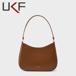 UKF 2024 New Trendy Split Leather Shoulder Underarm Bags For Women Simple Solid Color For Ladies Female Elegant Women Handbags