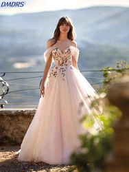 Vestido De novia elegante con hombros descubiertos, vestido De novia clásico con cuello en V y apliques, vestido De novia largo De corte en A, bata personalizada De boda