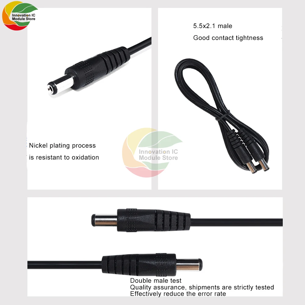 DC5.5*2.1mm Male to Male Power Cable - Copper Conductor, PVC Jacket, 0.25M/0.5M/1M/2M Length Options