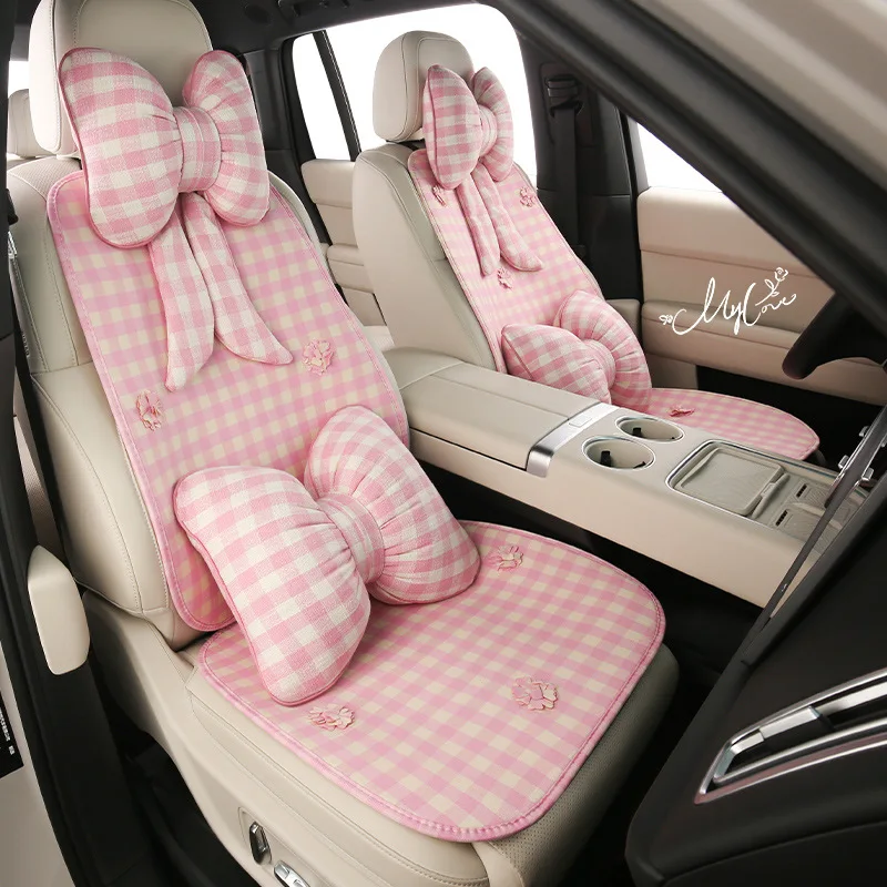 Car Seat Cover for Front Rear Universal Flax Car Seat Cushion Protector Pad Mat Non Slide Auto Four Season Pad Auto Interior