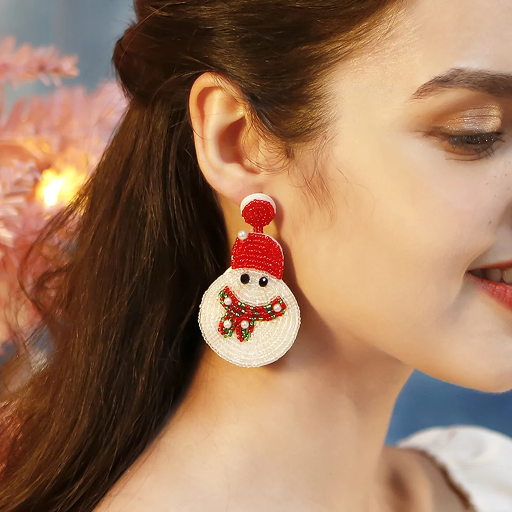 

Little Snowman Earrings Cute Sweater Aesthetic Girls Beads Small for Women Woman