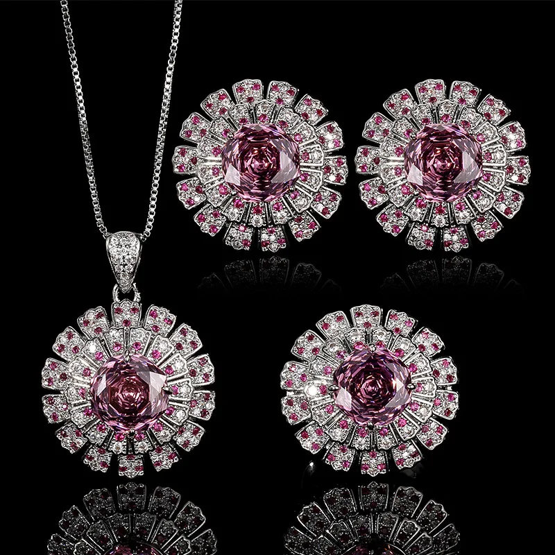 

Best-selling jewelry set with gold-plated copper base, dry rose design, full diamond finish, 14-10mm