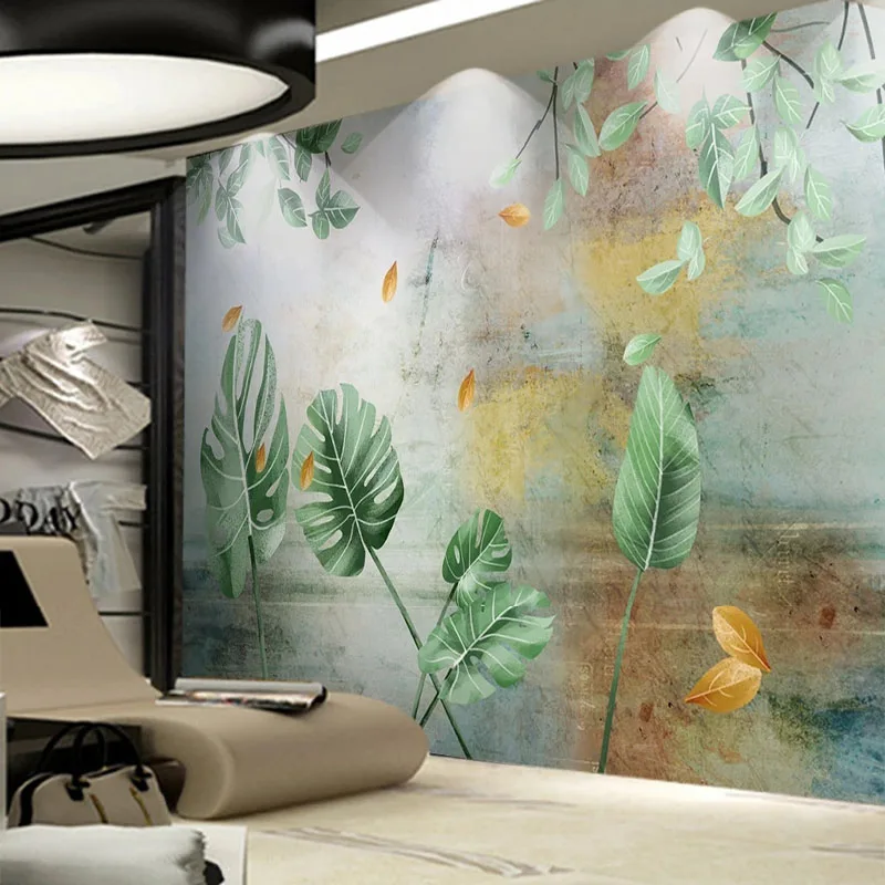 Custom 3D Wallpaper Nordic Simple Small Fresh Hand-Painted Watercolor Tropical Plants Background Wall Home Décor Papel De Parede