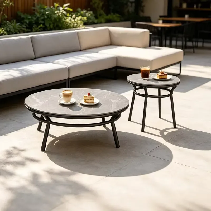 Weatherproof Patio Balcony Lounge Space Hotel Villa Project Aluminum Frame Sintered Stone Top Outdoor Garden Coffee Table Set