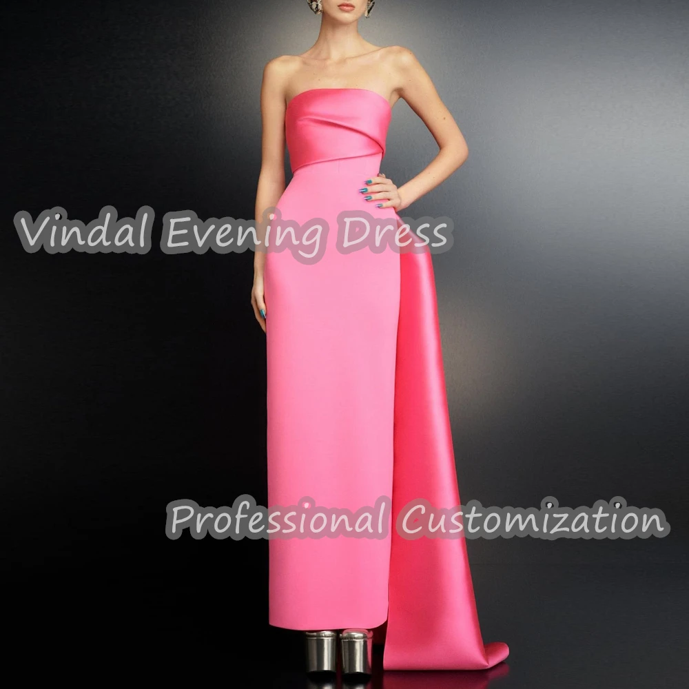 

Vindal prom Dress Straight Strapless Floor Length luxurious Satin Ruffle Built-in Bra Elegant Sleeveless Saudi For Woman 2024