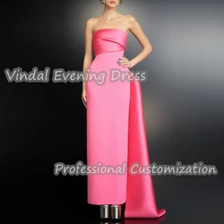 Vindal prom Dress Straight Strapless Floor Length luxurious Satin Ruffle Built-in Bra Elegant Sleeveless Saudi For Woman 2024