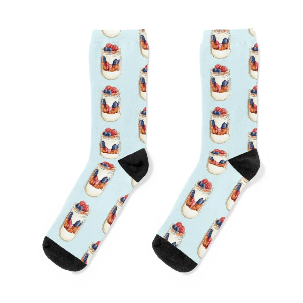 

Healthy Blueberries and Raspberries Granola Yogurt Parfait Socks cartoon Men's Stockings Socks Men Women's