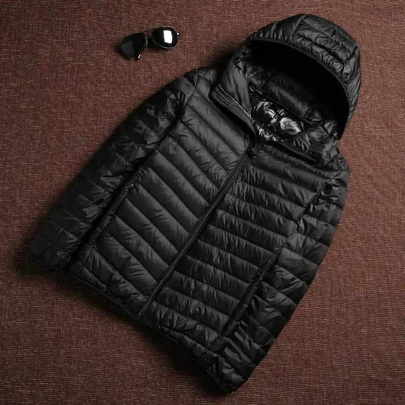 Spring Autumn Fashion Brand Ultra Light Duck Down Jacket Mens Korean Streetwear Feather Coat Hooded Down Jacket Warm Men Clothes