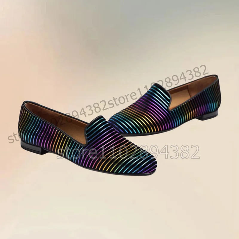 Colorful Stripe Design Low Top Penny Loafers Fashion Slip On Men Shoes Luxurious Handmade Party Feast Banquet Men Casual Shoes