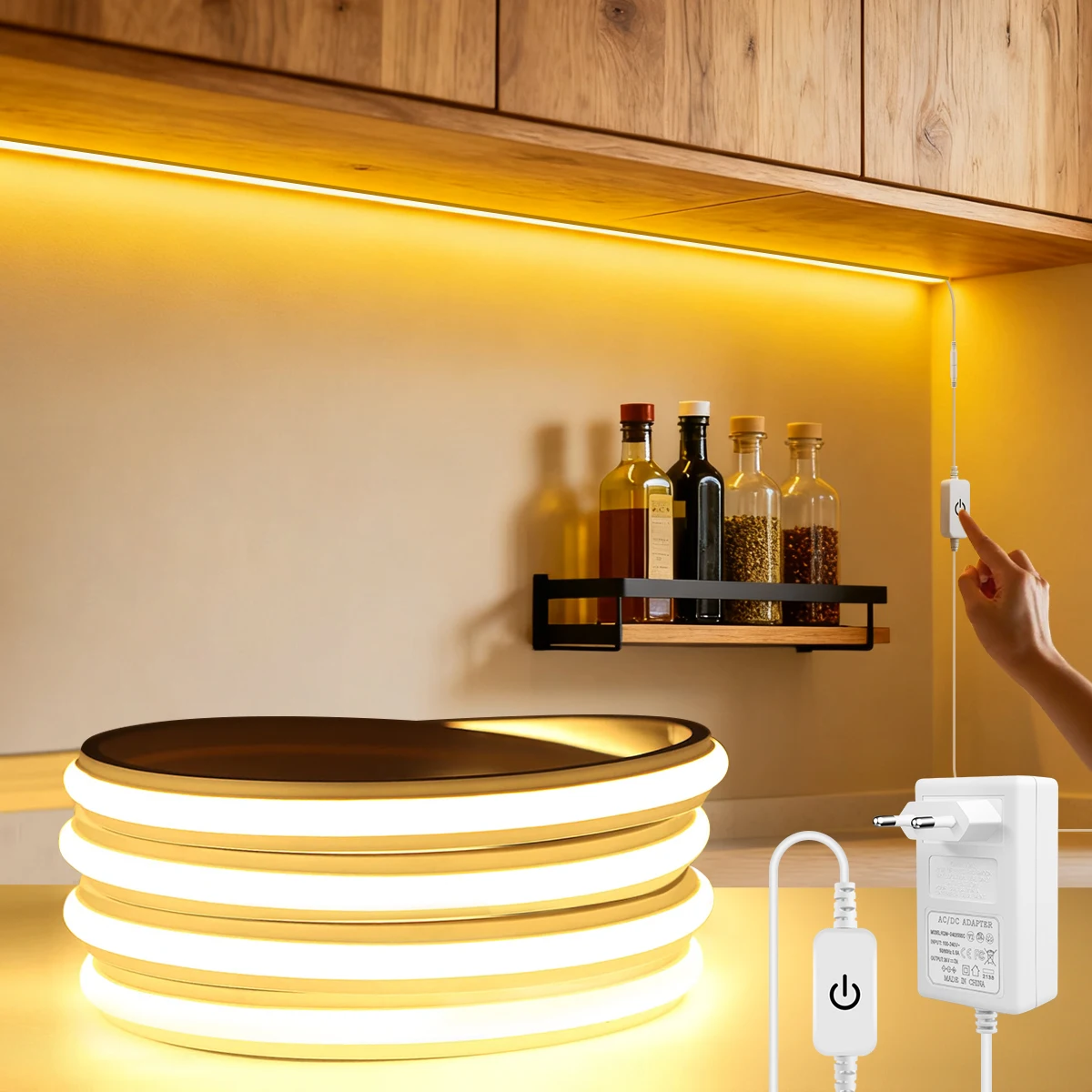 Touch Dimmer Switch Cob Led Strip Neon Lights Adhesive Self-Tape Flexible Rope Lights for Ceiling Wall Kitchen Cabinet Lighting