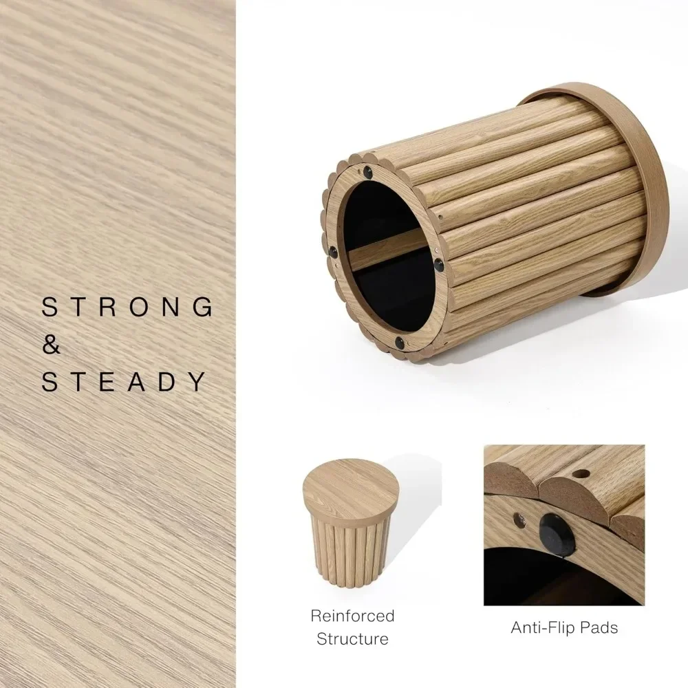 Wood Round Side Table, 19" Fluted Small End Table for Small Spaces, Mid Century Modern Wooden Accent Table, Small Bedside Table