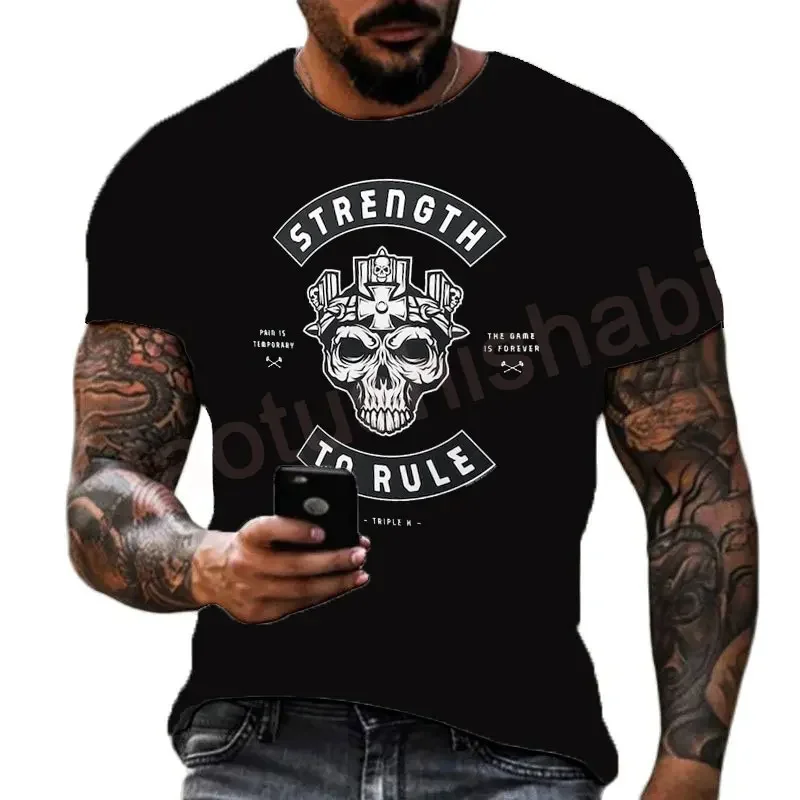 2024 Summer New Men's 3D Printing Famous Wrestler Triple H T-shirt Children's Street Large Round Neck Sports Top