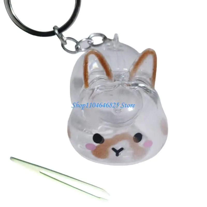 

Clear Rabbit Pet Hair Memorial Keychain Compacts Keepsakes Storage Box Pendant With Tweezers For Pet Owners Gift