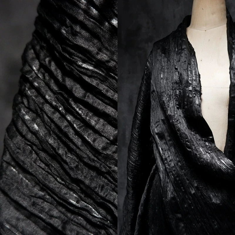 Crinkled Pleated Fabric Irregular Vertical Stripe Shimmer Textured Creative Unique for Dress Designer DIY Sewing Accessories