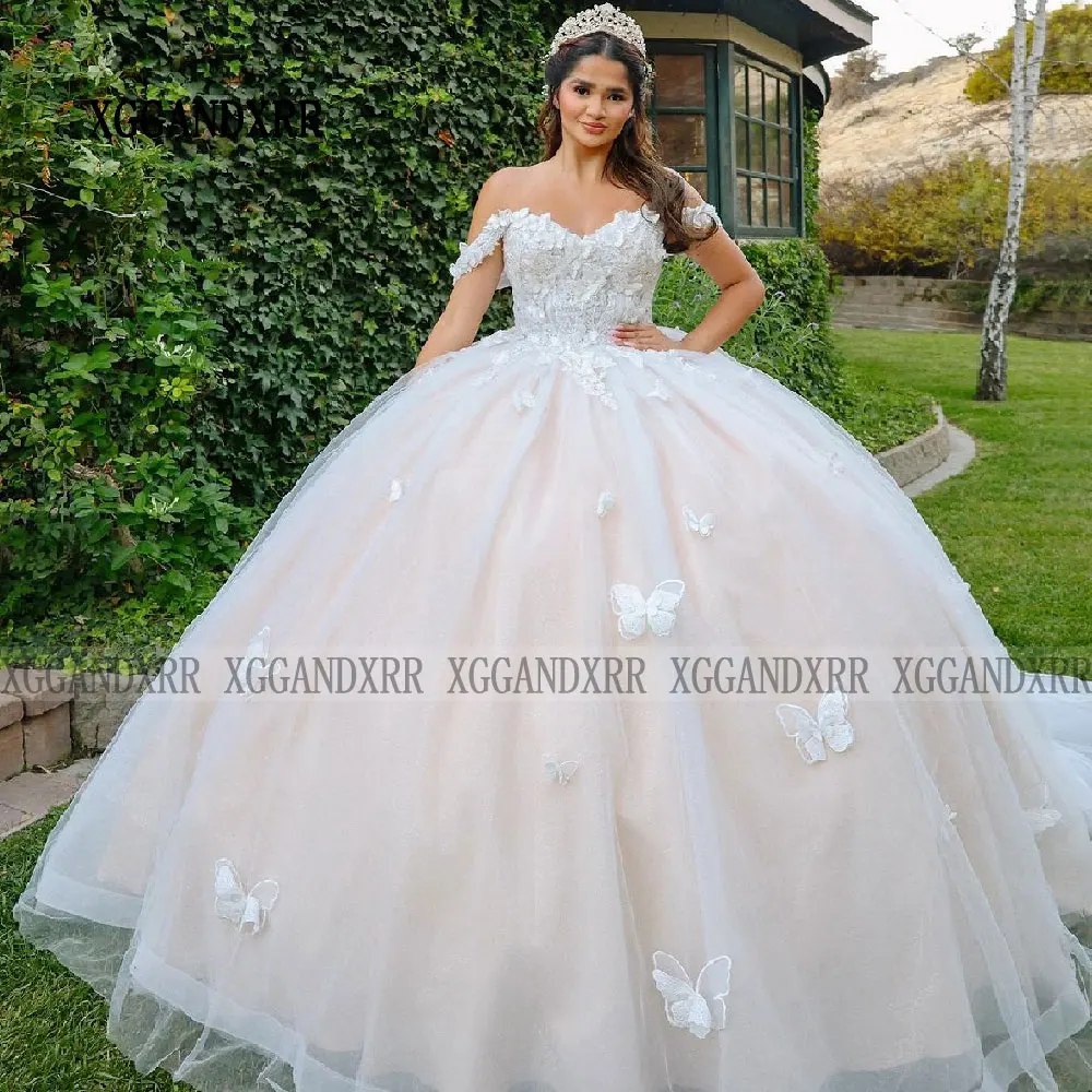 Butterfly Blue Quinceanera Dresses 2024 Gril Sweet 15 16 Birthday Party Gown 2024 Off Shoulder Sweetheart Backless Mexican Dress