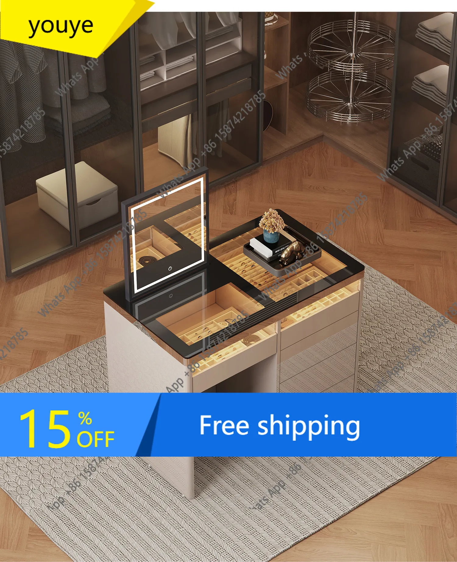 N65 Italian light luxury cloakroom island cabinet drawer cabinet master bedroom lift dresser modern jewelry display cabinet