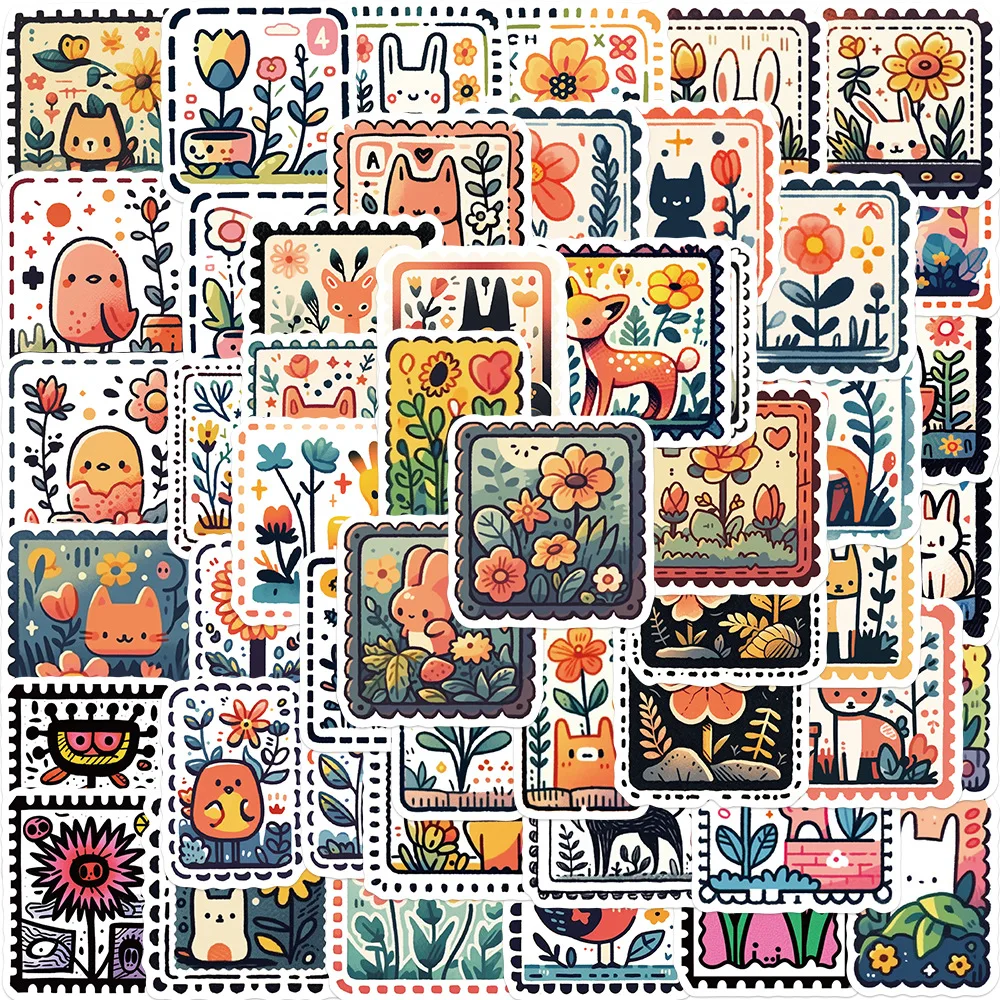 50 pçs animais bonitos retro selo adesivos dos desenhos animados estilo graffiti adesivos decorativos à prova dwaterproof água mala notebook copo térmico
