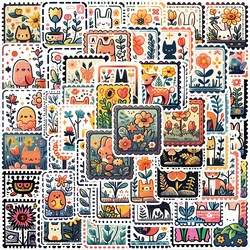 50Pcs Cute Animals Retro Stamp Stickers Cartoon Graffiti Style Stickers Decorative Waterproof Suitcase Notebook Thermos Cup