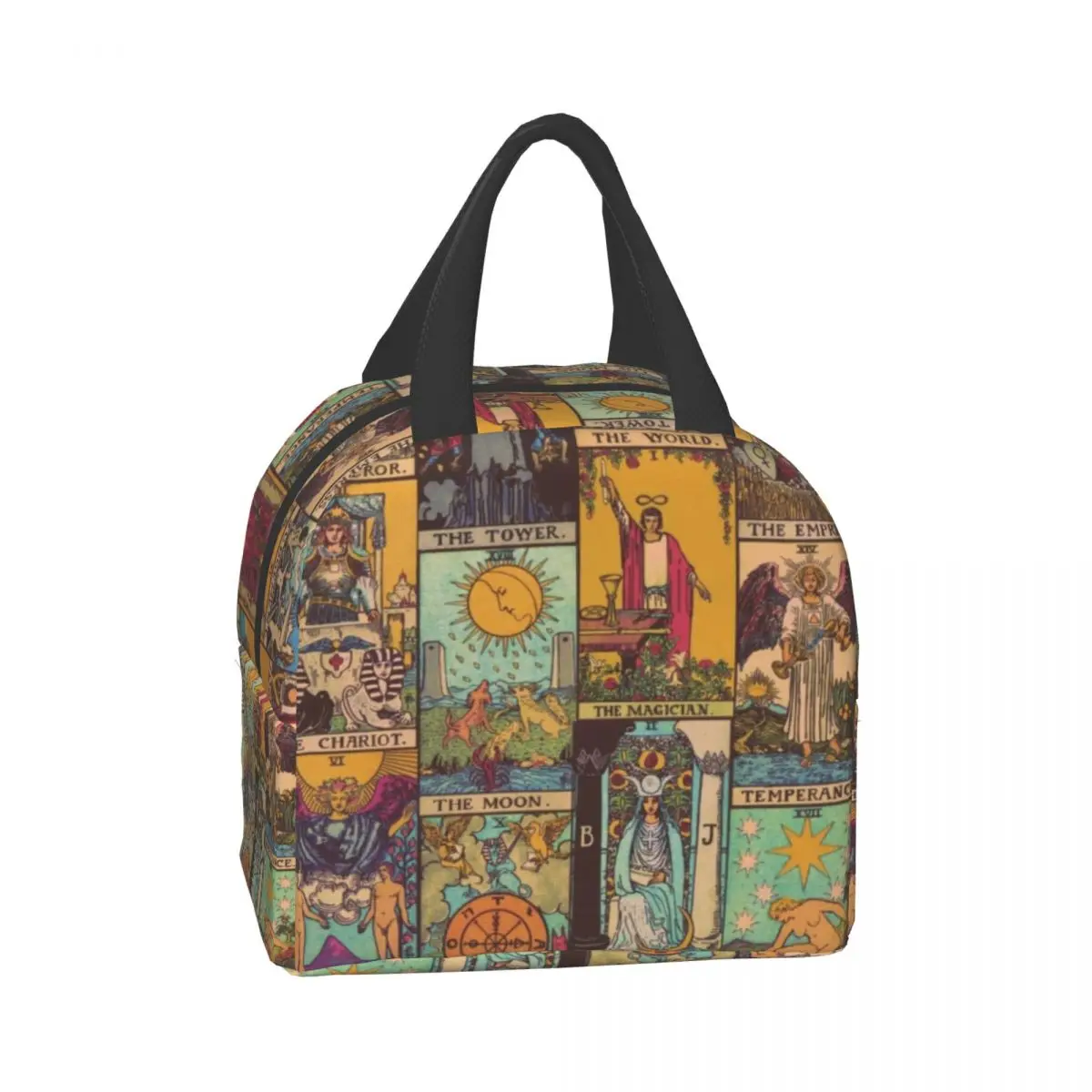 The Major Arcana Of Tarot Vintage Patchwork Thermal Insulated Lunch Bag Women Occult Witch Spiritual Portable Tote Food Box