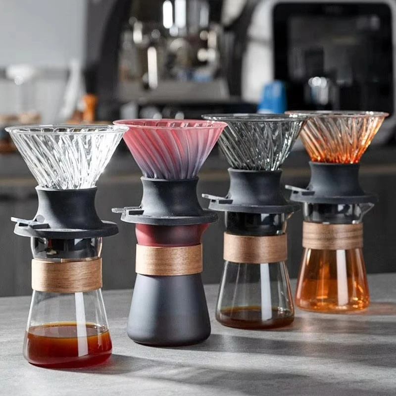 

600ml Borosilicate Glass Coffee Set Walnut Handle Drip Coffee Machine