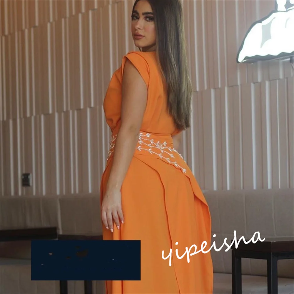 Vestido de noche para baile de graduación, Jersey de graduación con patrón de Arabia Saudita, cuello redondo recto, vestido de ocasión a medida, vestidos Midi