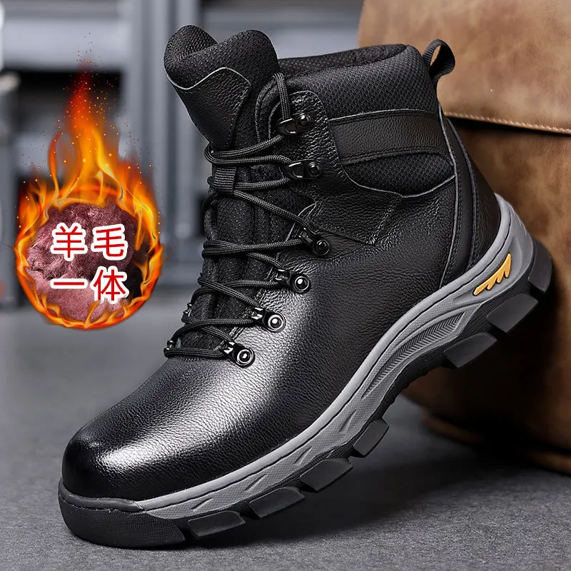 

2024 Winter New Men Boots Microfiber Leather Waterproof Sneakers Hiking Ankle Boot Outdoor Warm Plush Mens Shoes