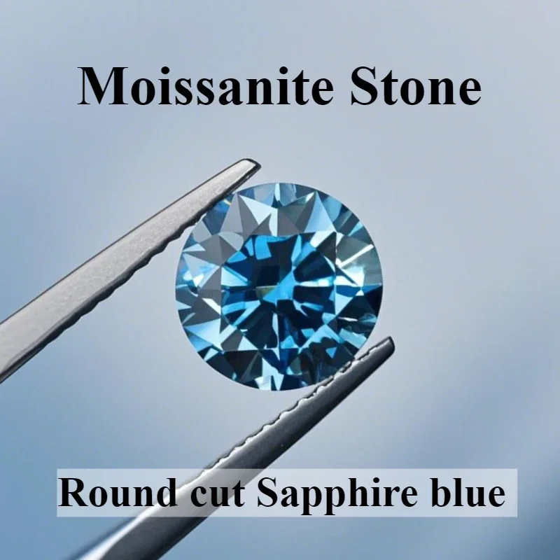 

Moissanite Round Cut Sapphire Blue Color VVS1 Lab Grown Gemstones Jewelry Making Loose Gemstone with Certificate