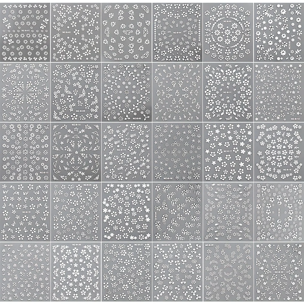 30枚入り ファンタジー春の花柄ネイルアートステッカー 低刺激性 自己粘着性 白い花柄デカール 透明ラインストーン付き