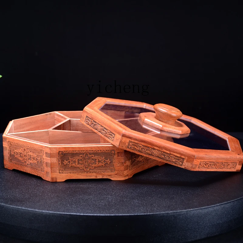 

FY rosewood solid wood fruit plate living room grid with lid mahogany snack box