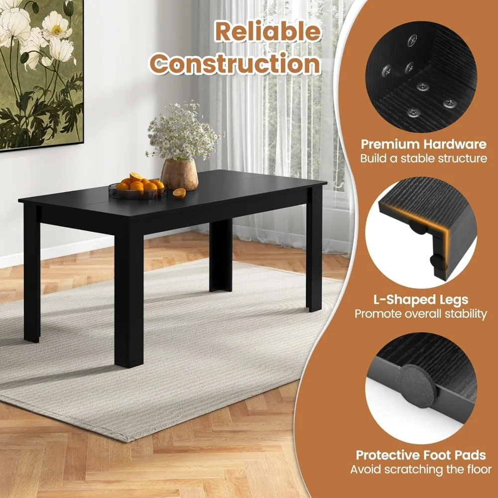 طاولة طعام لـ 6 أشخاص، طاولة مطبخ مستطيلة بسعة 330 رطل، هيكل ثابت، 63 بوصة طول × 31.5 بوصة عرض × 30 بوصة ارتفاع مزرعة كبيرة