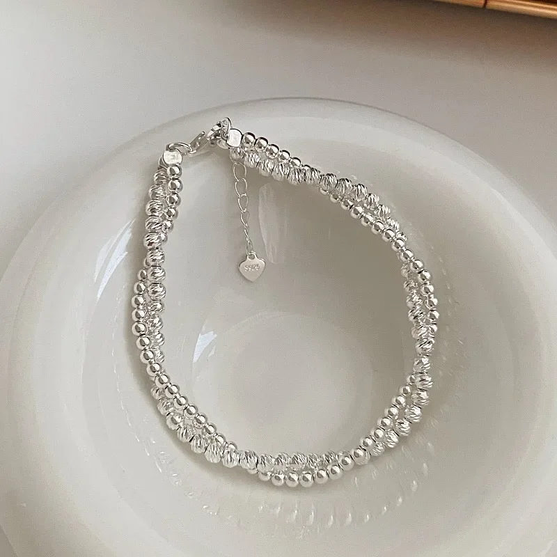 

925 Sterling Silver Double Layered Car Flower Bead Wrapping Bracelet for Women Fine Jewelry Minimalist Accessories Wholesale