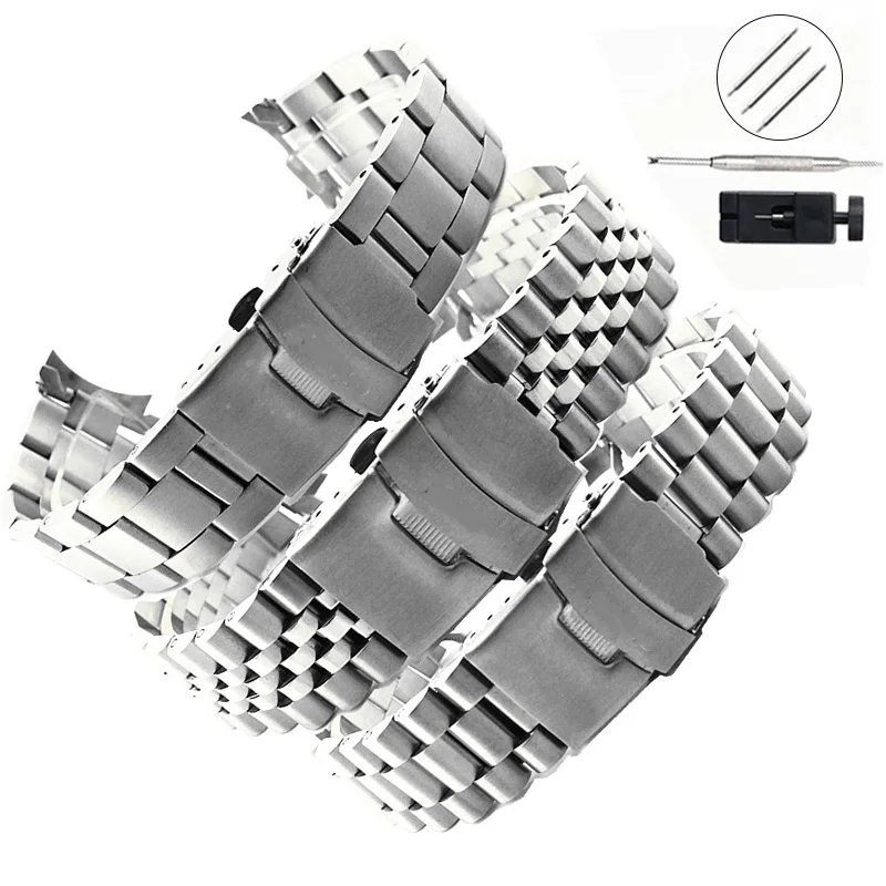 20mm 22mm Solid Stainless Steel Wist Watch Bands Curved End Replacement For Seiko SKX007 SKX009 SKX011 SKX013 Strap Bracelets