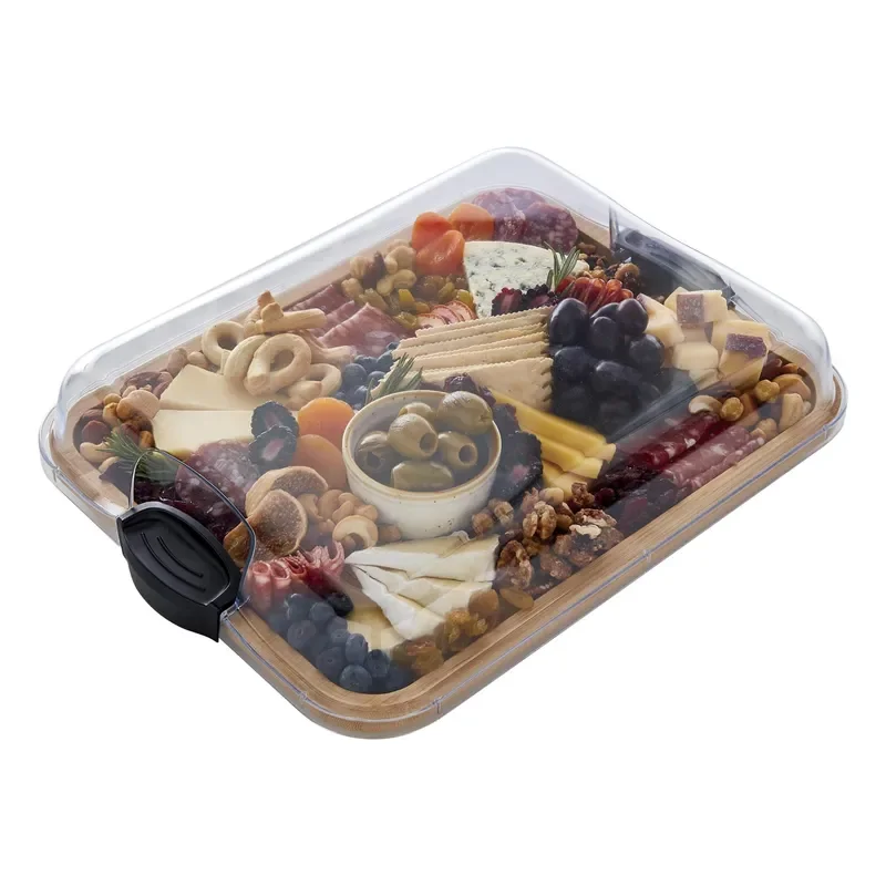 Bamboo Cutting Board with Clear Lid Wooden Chopping Block for Fruit Salad Serving Tray Kitchen Restaurant Home Use