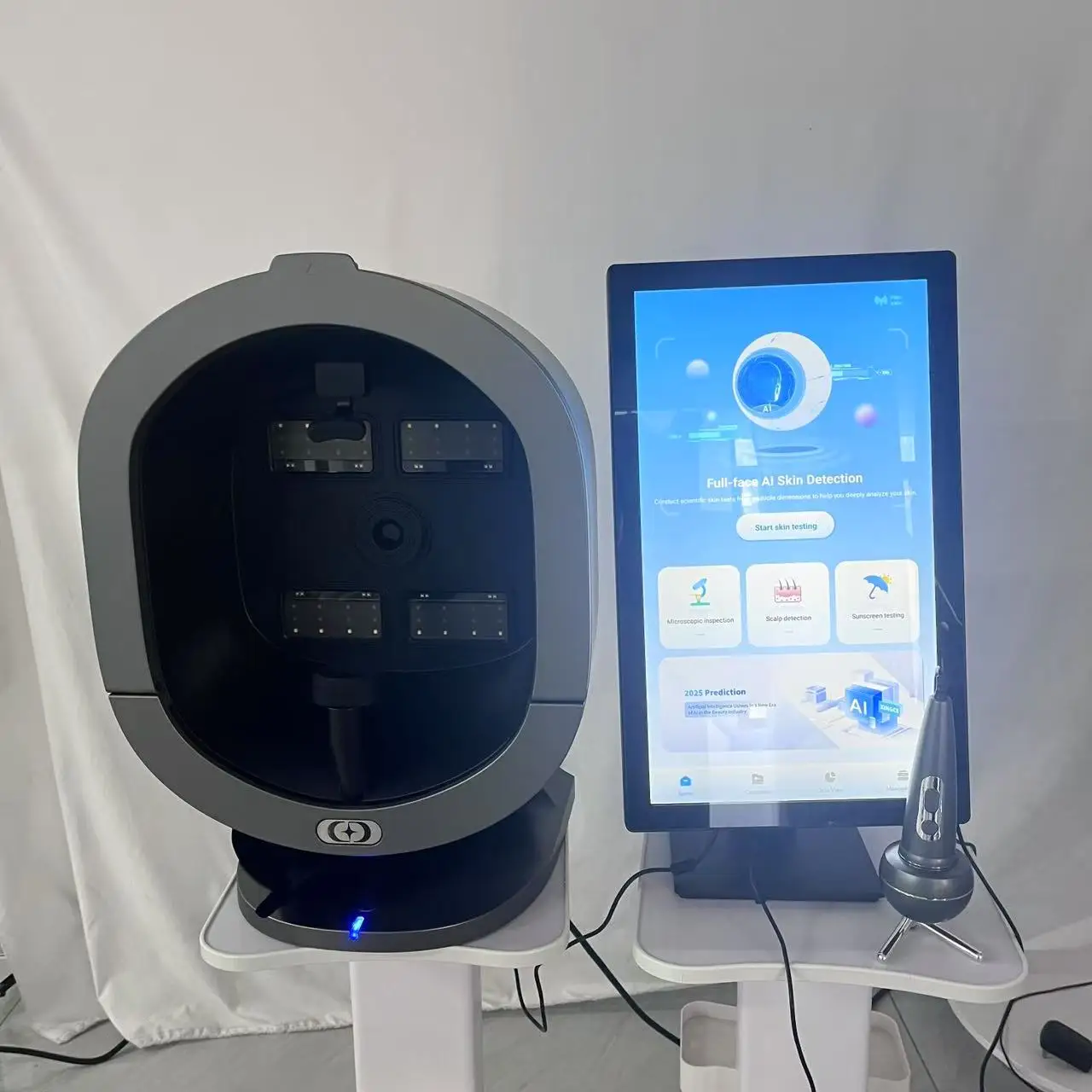 AI الجلد الماسح الضوئي 8 الطيف محلل بشرة الوجه ثلاثية الأبعاد آلة تحليل الجلد معدات التجميل آلة الوجه مع كشف الشعر