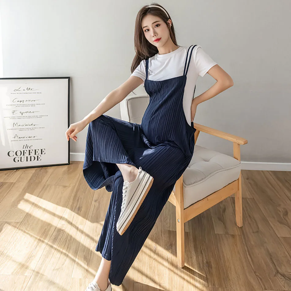 Maternity Clothings New Summer Overall Fashionable Loose Oversized Cropped Wide Leg Floor-Length Chiffon Pant for Pregnant Women