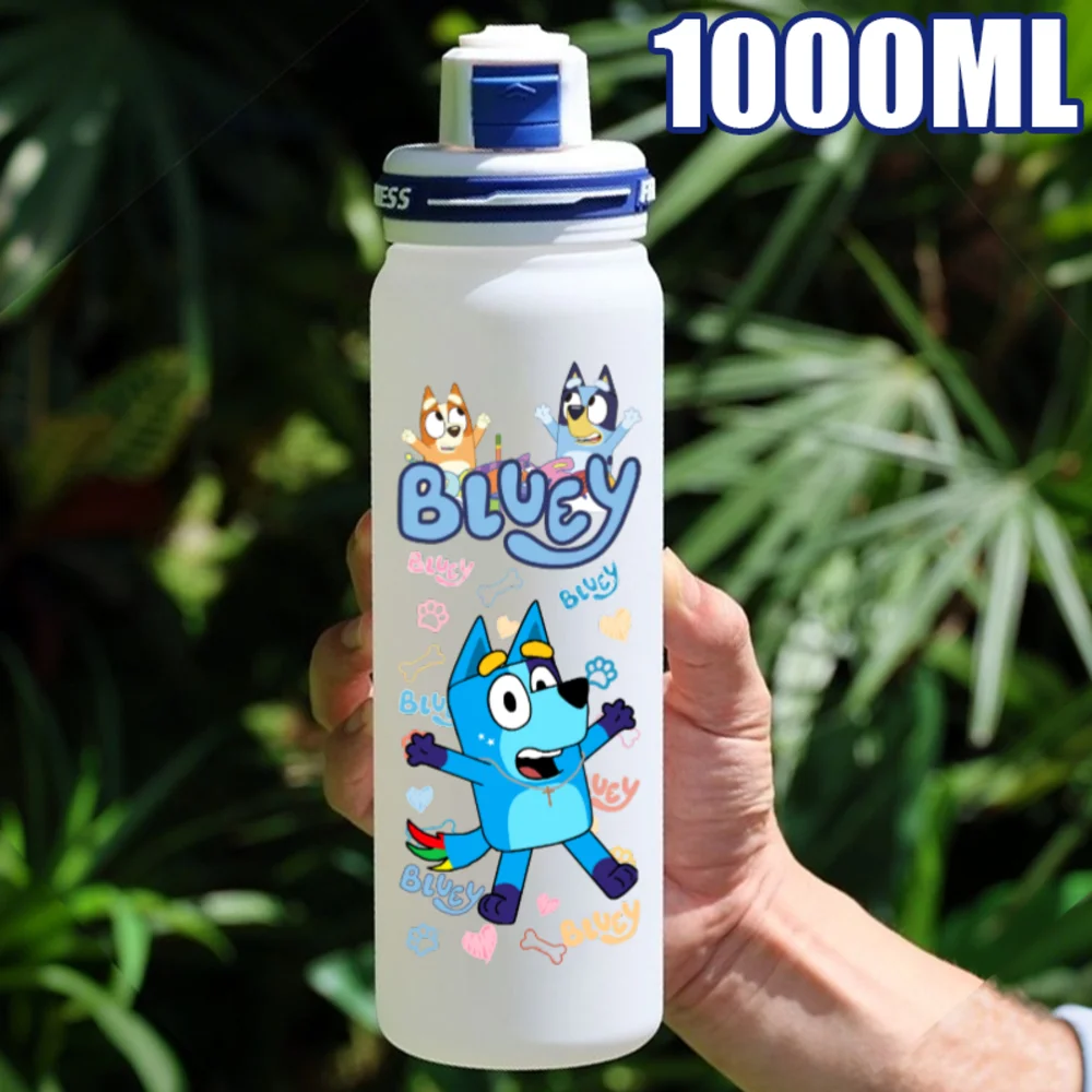 Vaso Mate de Anime Bluey de 1000ML, Vaso Escolar de Plástico Blanco Esmerilado, Bingo Heelern Bandit Chilli Gourde, Regalo de Cumpleaños
