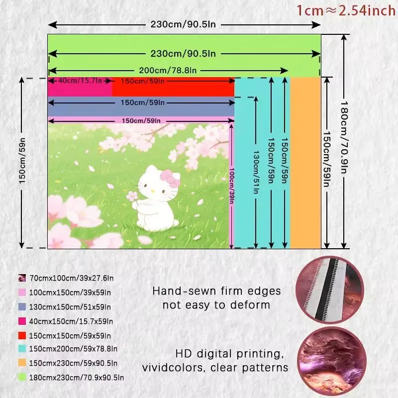 1 STÜCK Sanrio Hello Kitty Rosa Kirschblüten-Wandteppich, Kawaii Green Field Wandkunst für Wohnzimmer, Schlafzimmer, Wohnheim, Dekoration und Geschenke