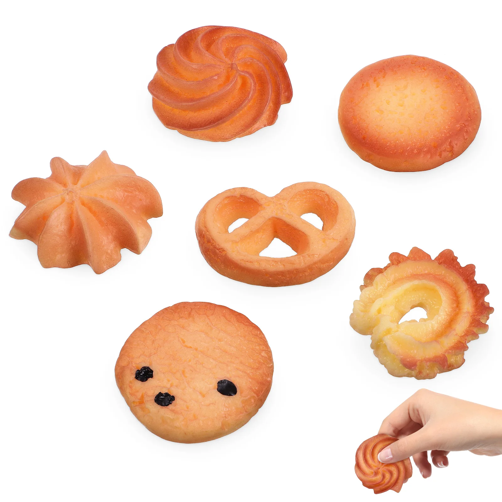 

6 Pcs Artificial Food Realistic Fake Cookies Resin Biscuit Small Decorative Pumpkin Dessert Model For Display Photoshoot DIY
