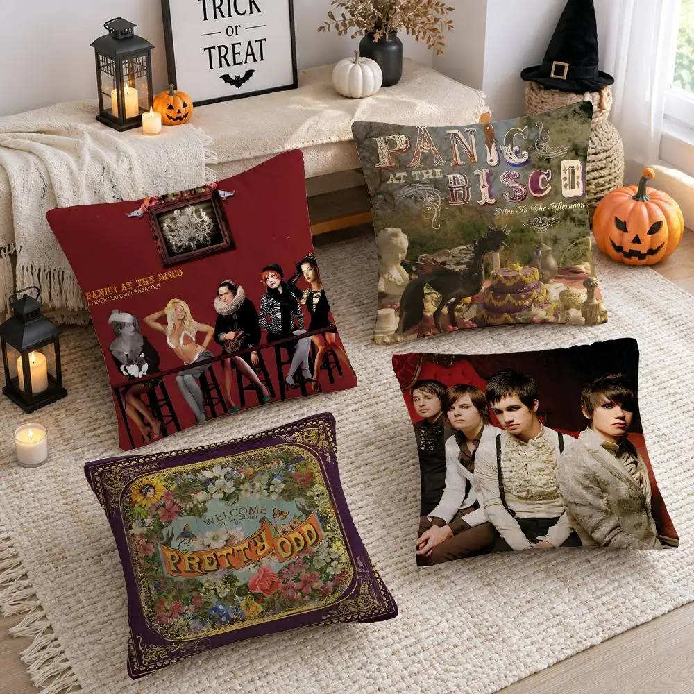 Rock Band P-panic At The Disco Cushion Cover Plush Decorative Pillow Case With Hidden Zipper Cutecore Room Decor For Home