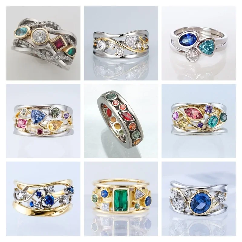 CAOSHI Trendy Exquisite Design Women\'s Party Rings with Multicolor Cubic Zirconia High-quality Accessories Great Gifts for Mom