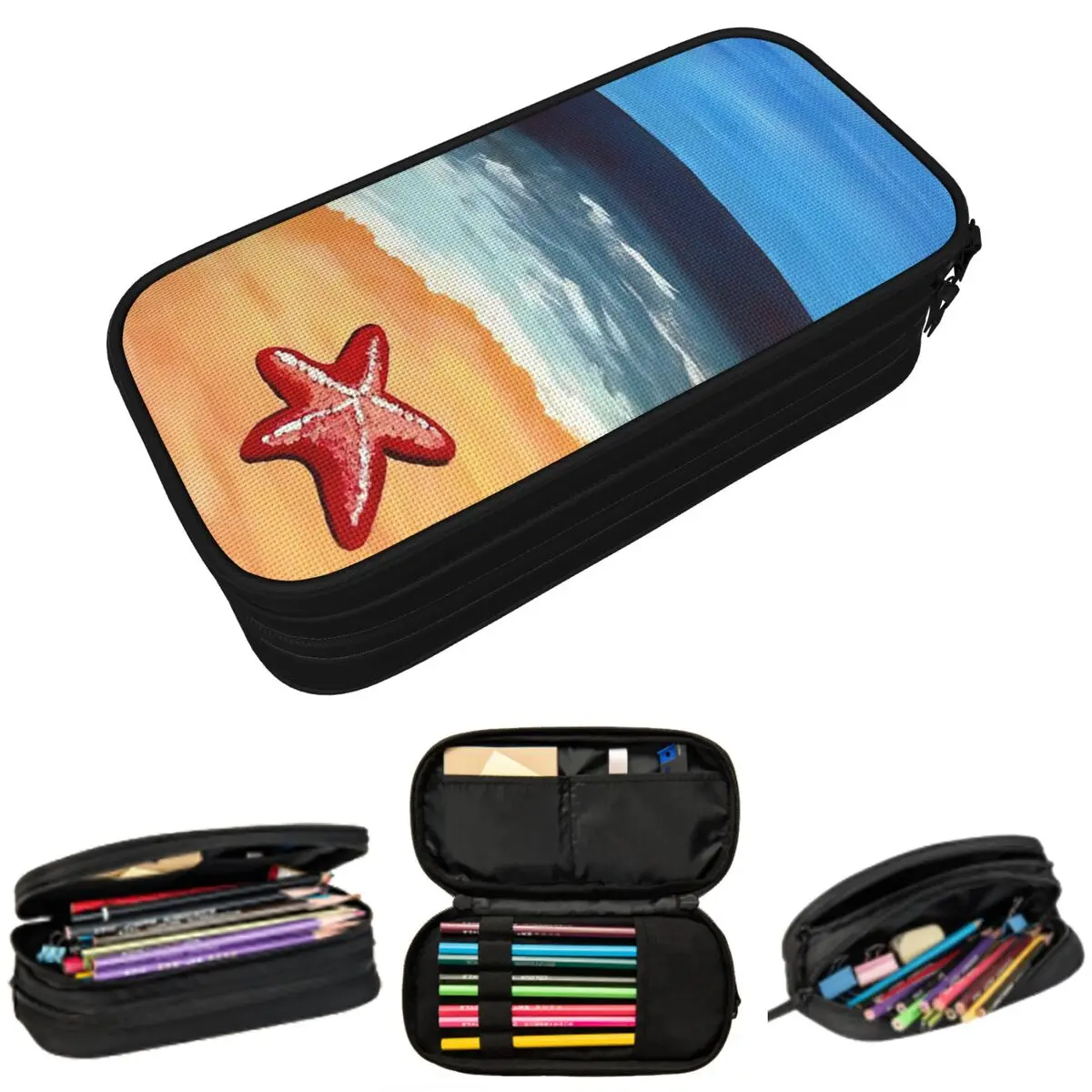 

Пенал для карандашей с изображением морской звезды на пляже, для школьников, сумка для ручек, канцелярские принадлежности, сумка-органайзер для ручек