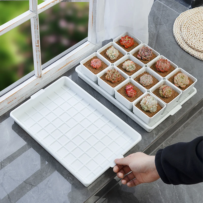 Meshpot Plastic Plant Tray Saucer Rectangular Heavy Duty Planter Saucers for Indoors, Plant Water Drip Trays for Flower Pot
