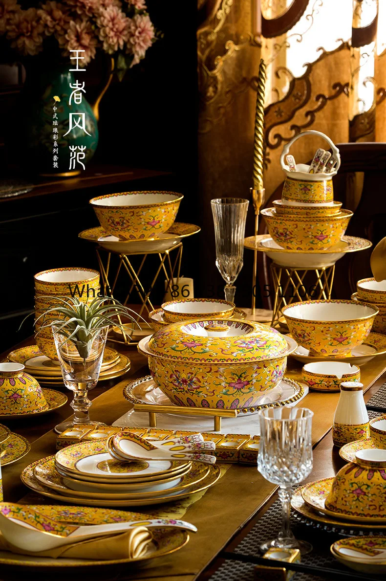 European dish set household light luxury bone china housewarming bowl tableware rice bowl